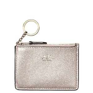 😍 Coach Metallic Gold Mini Skinny Cross-grain Leather ID Keychain Card Case